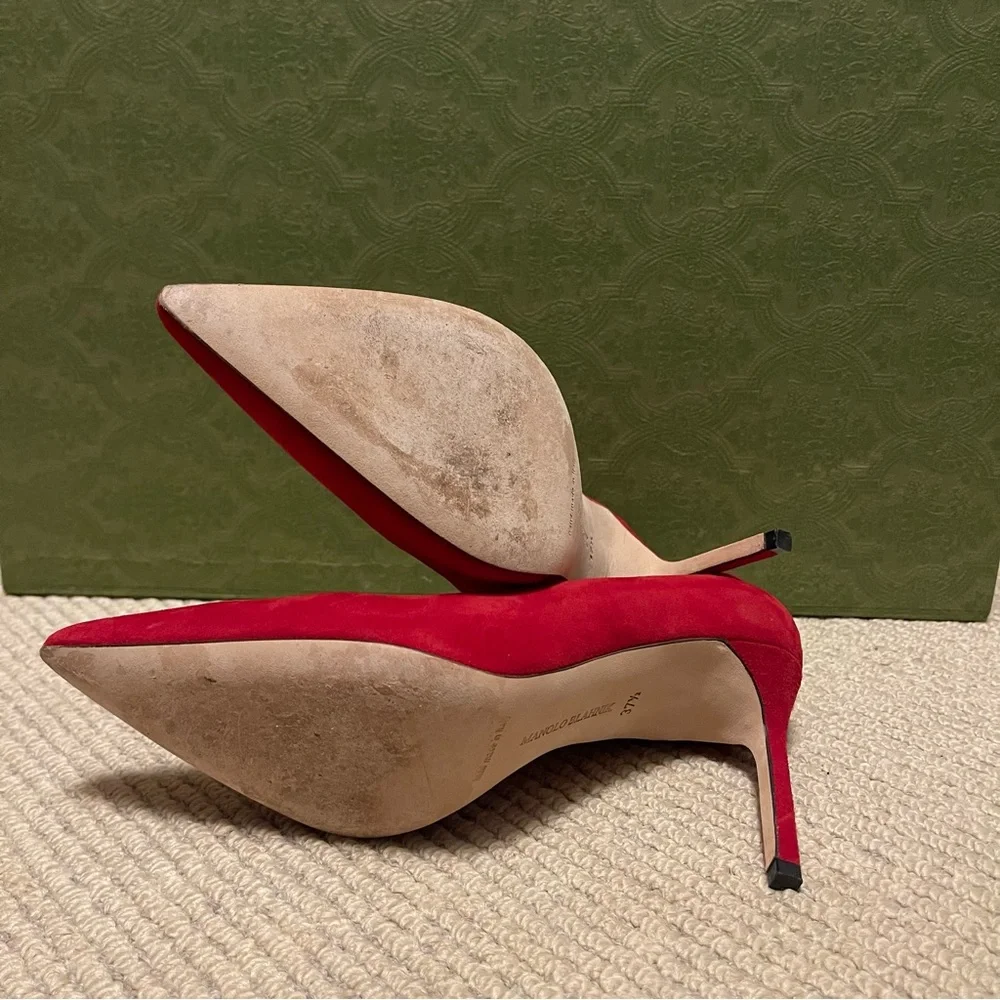 Manolo Blahnik Red BB Pointed Toe Stiletto Pumps - Picture 3 of 4